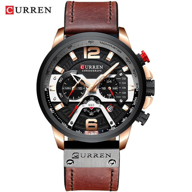 Military Leather Chronograph Wristwatch-Tay's Goodies