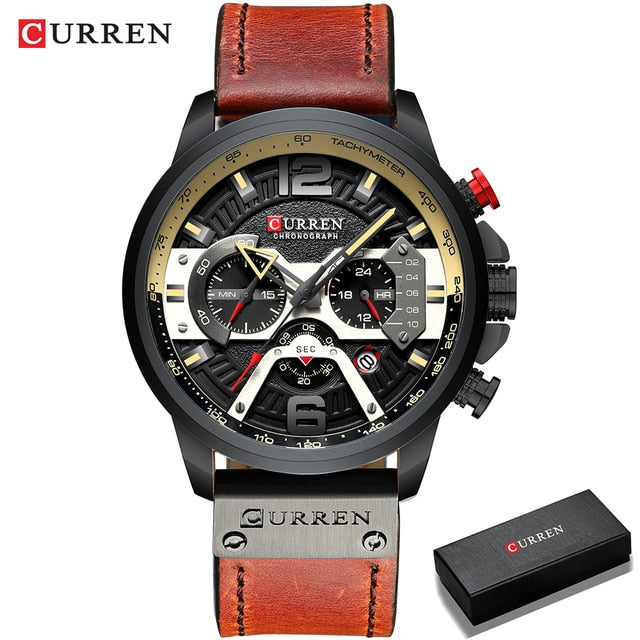 Military Leather Chronograph Wristwatch-Tay's Goodies