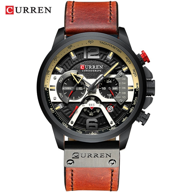 Military Leather Chronograph Wristwatch-Tay's Goodies