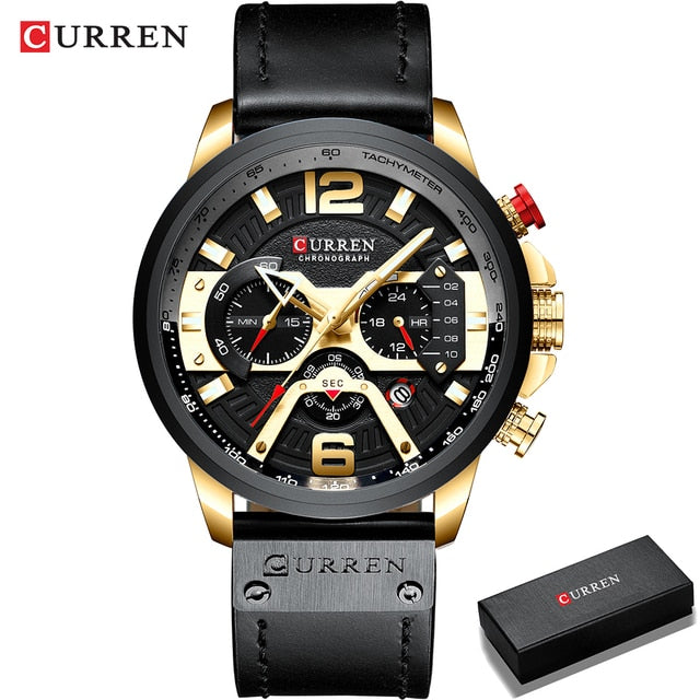 Military Leather Chronograph Wristwatch-Tay's Goodies