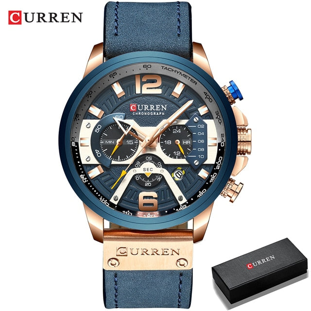 Military Leather Chronograph Wristwatch-Tay's Goodies