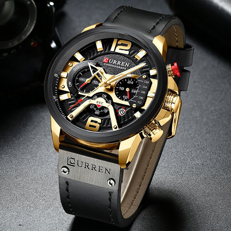 Military Leather Chronograph Wristwatch-Tay's Goodies