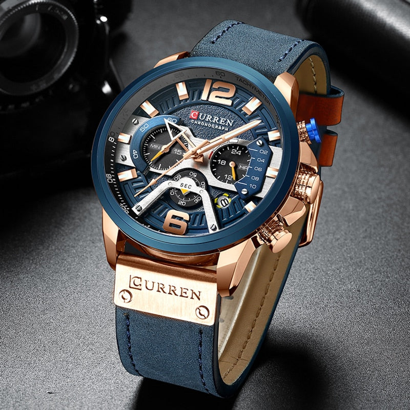 Military Leather Chronograph Wristwatch-Tay's Goodies