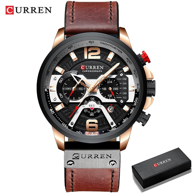 Military Leather Chronograph Wristwatch-Tay's Goodies