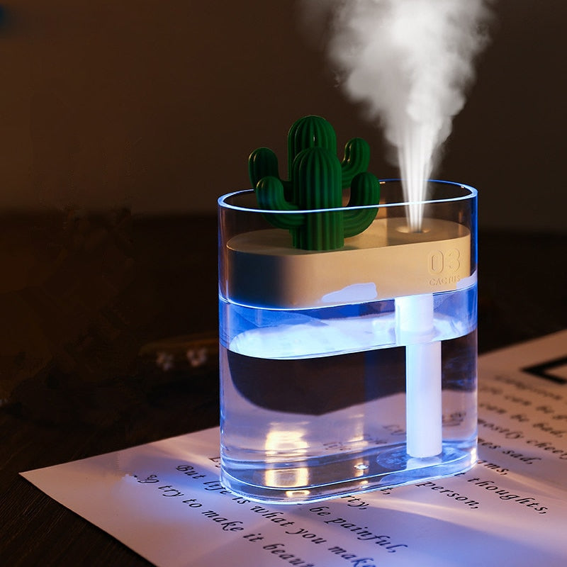 160ML Ultrasonic Air Humidifier Clear Cactus Color Light USB Essential Oil Diffuser Car Purifier Aroma Diffusor Anion Mist Maker-Tay's Goodies