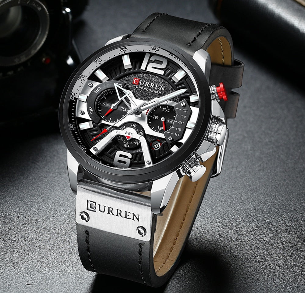 Military Leather Chronograph Wristwatch-Tay's Goodies