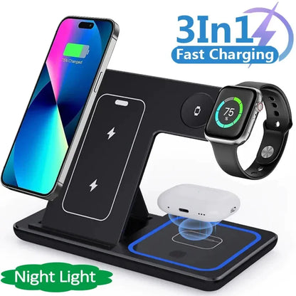 3 In 1 LED Fast Wireless Charger Stand Foldable Charging Station-Tay's Goodies