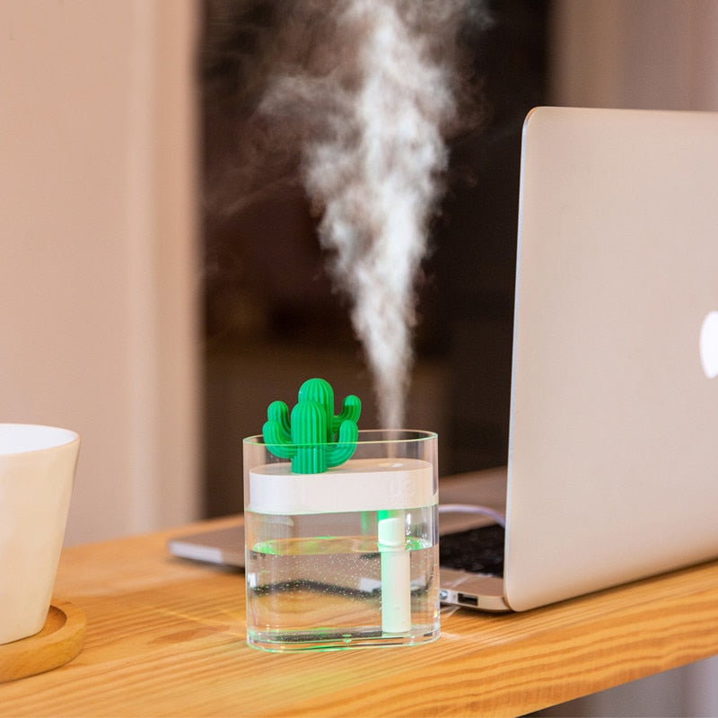 160ML Ultrasonic Air Humidifier Clear Cactus Color Light USB Essential Oil Diffuser Car Purifier Aroma Diffusor Anion Mist Maker-Tay's Goodies