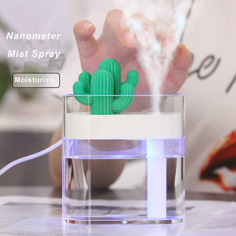 160ML Ultrasonic Air Humidifier Clear Cactus Color Light USB Essential Oil Diffuser Car Purifier Aroma Diffusor Anion Mist Maker-Tay's Goodies